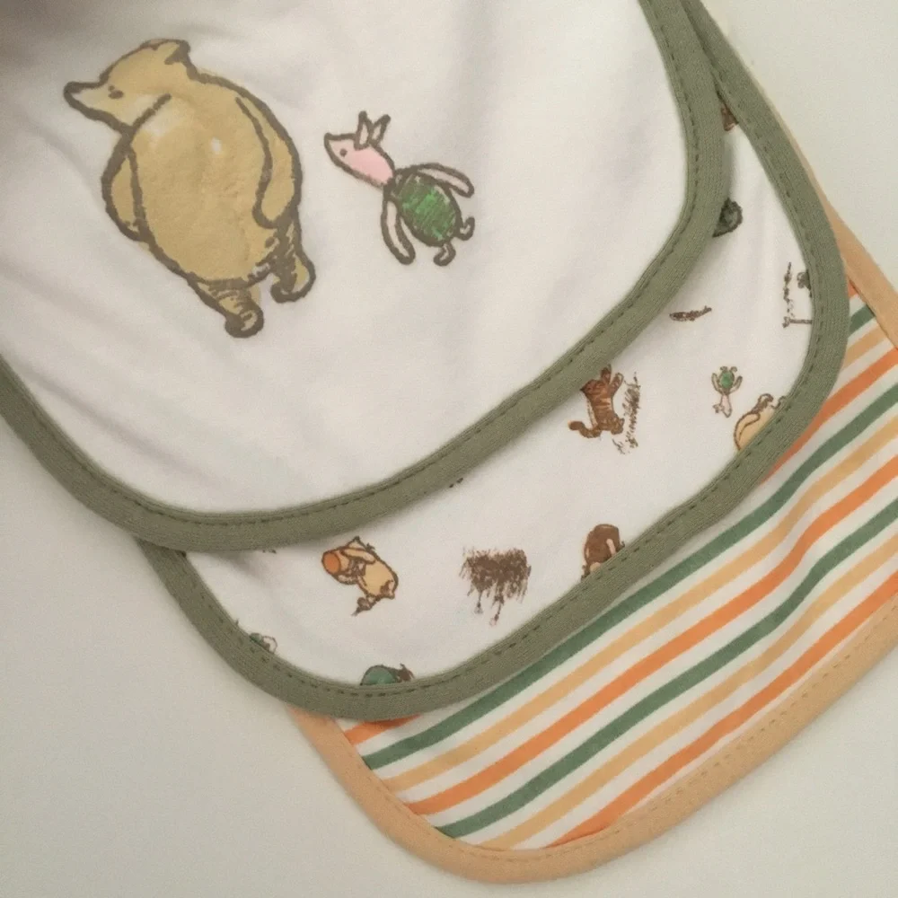 Pooh Bear & Friends Baby Bibs and Sock Set - Green/Cream 5 Pc Set NEW